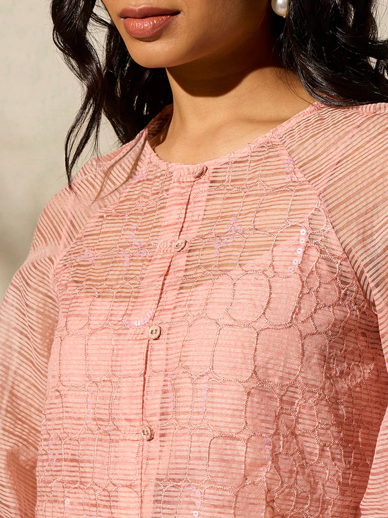 Sheer Top with Camisole - Pink - Image 3
