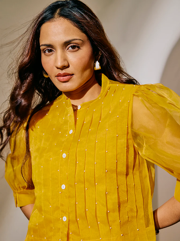 Sheer Top with Camisole - Yellow - Image 3