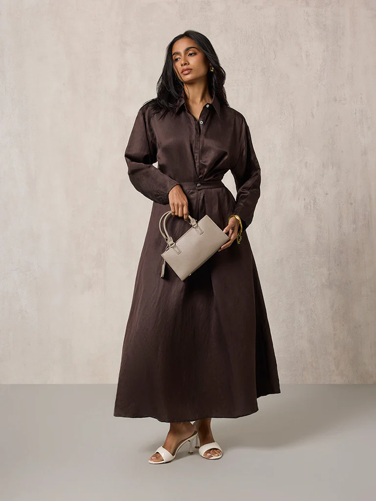 Solid Brown Shirt Dress