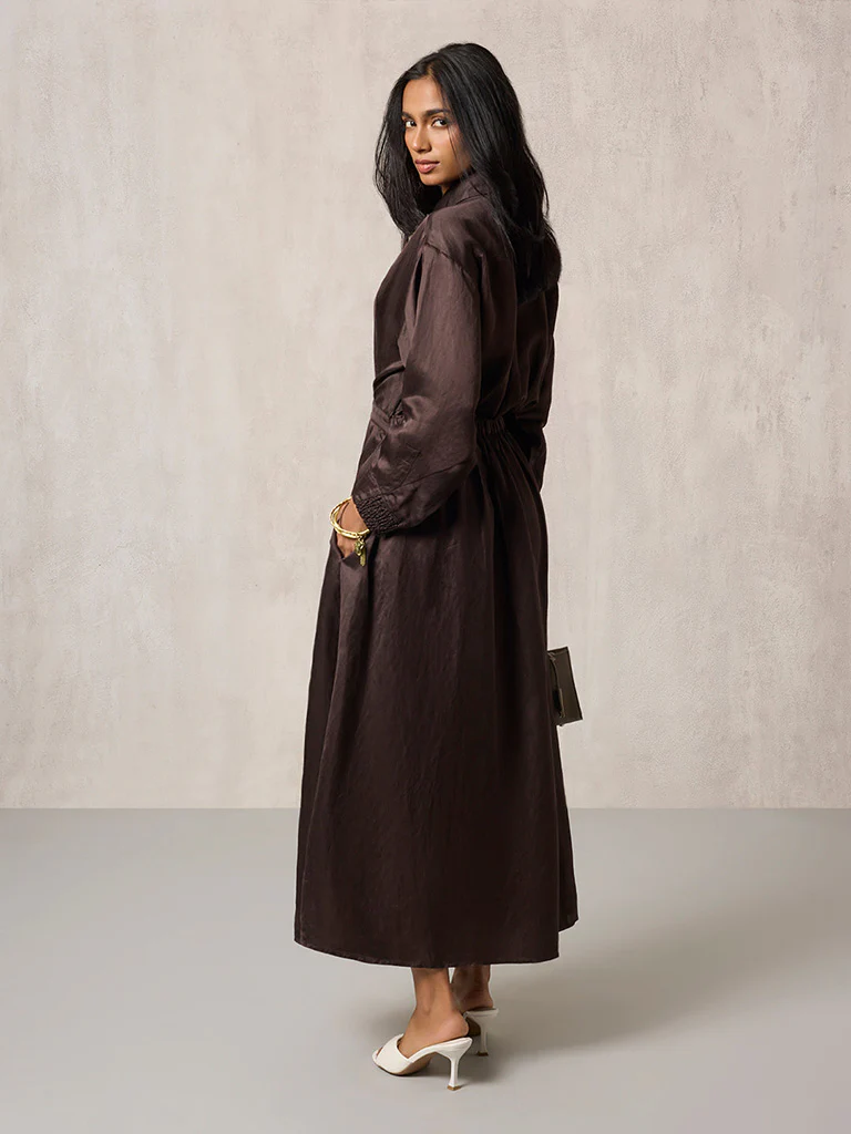 Solid Brown Shirt Dress - Image 4