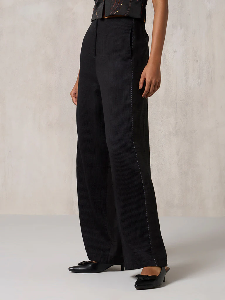 Solid High-Rise Black Pants