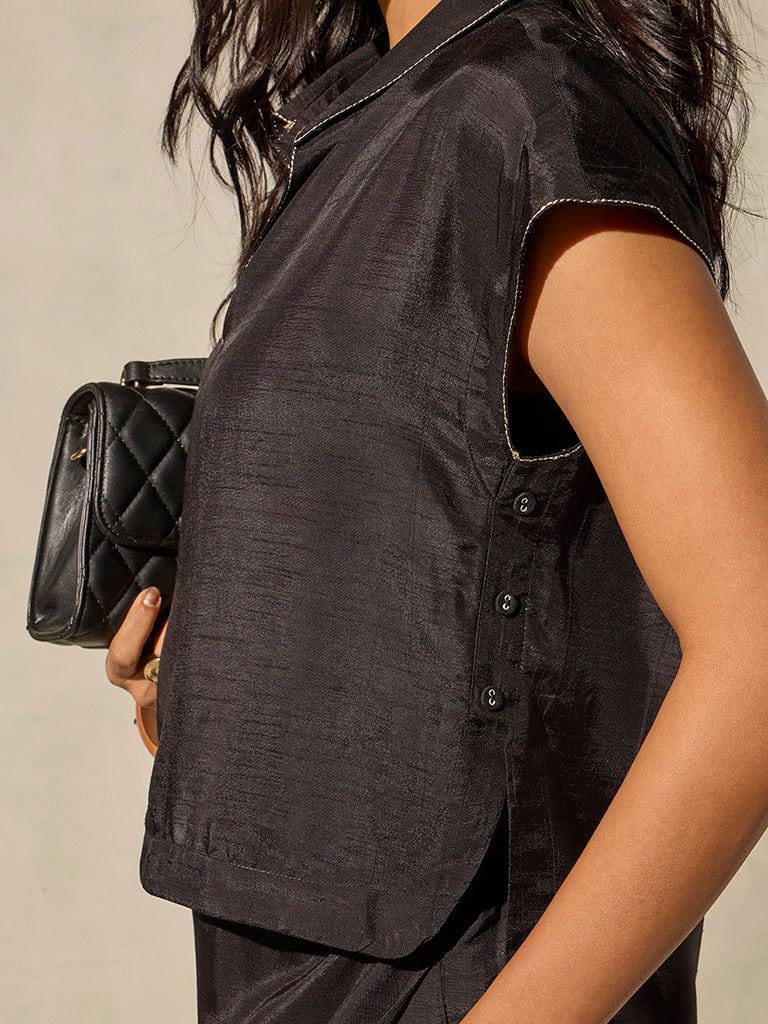 Solid Top with Camisole - Black - Image 3