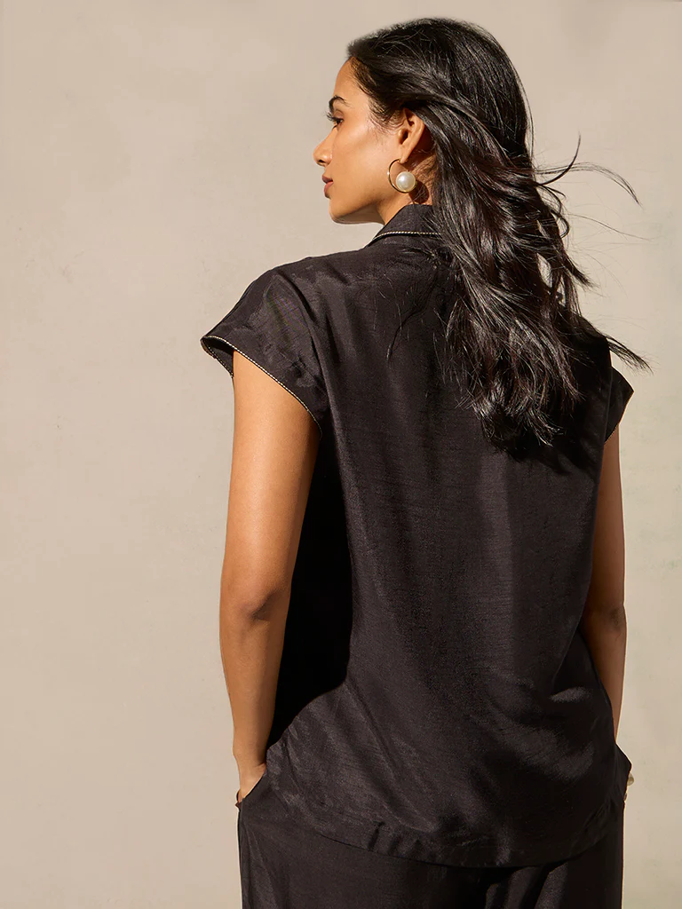 Solid Top with Camisole - Black - Image 4