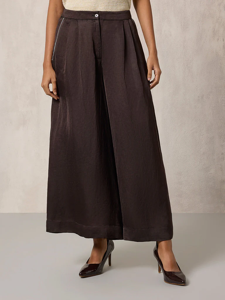 Wide-Leg Brown Pants