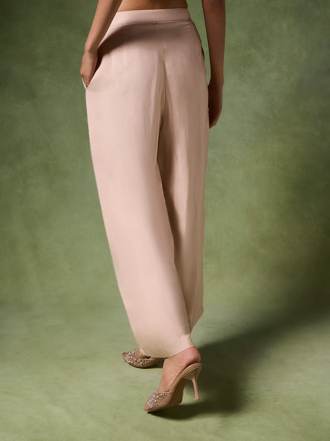 Wide-Leg Solid Pants - Beige - Image 4