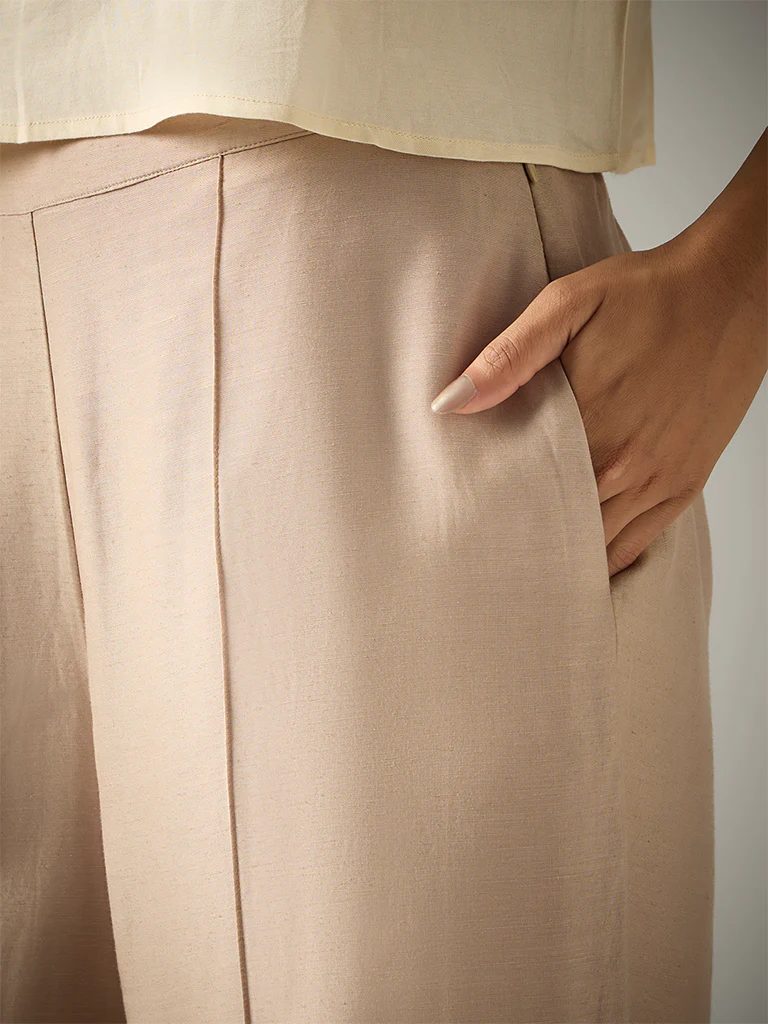 Wide-Leg Pants – Beige - Image 3