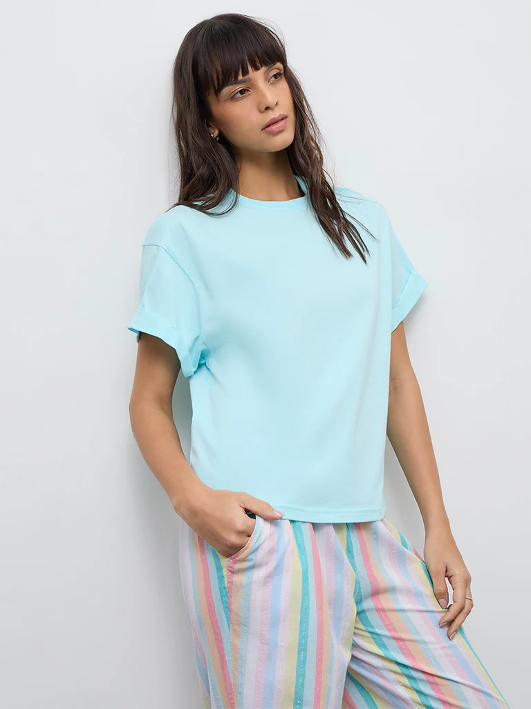 Wunderlove Aqua Cotton T-Shirt - Image 2