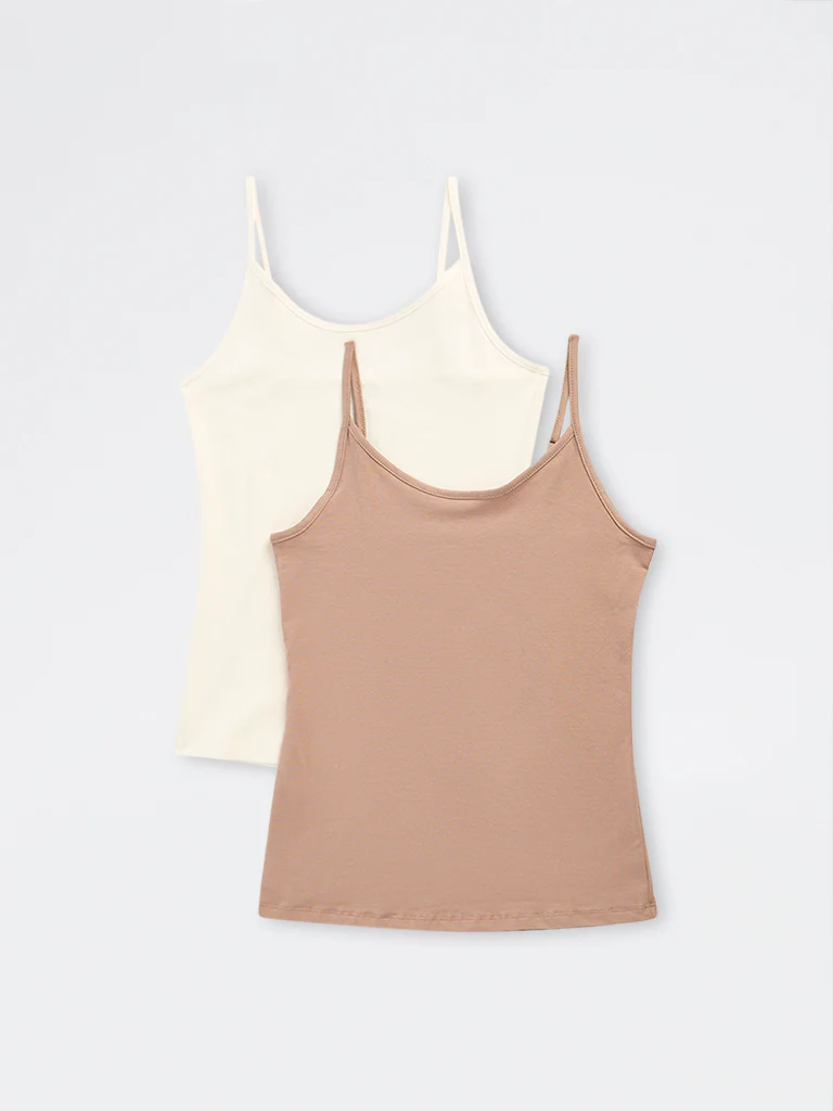 Wunderlove Beige Cotton-Blend Camisoles - Pack of 2 - Image 2