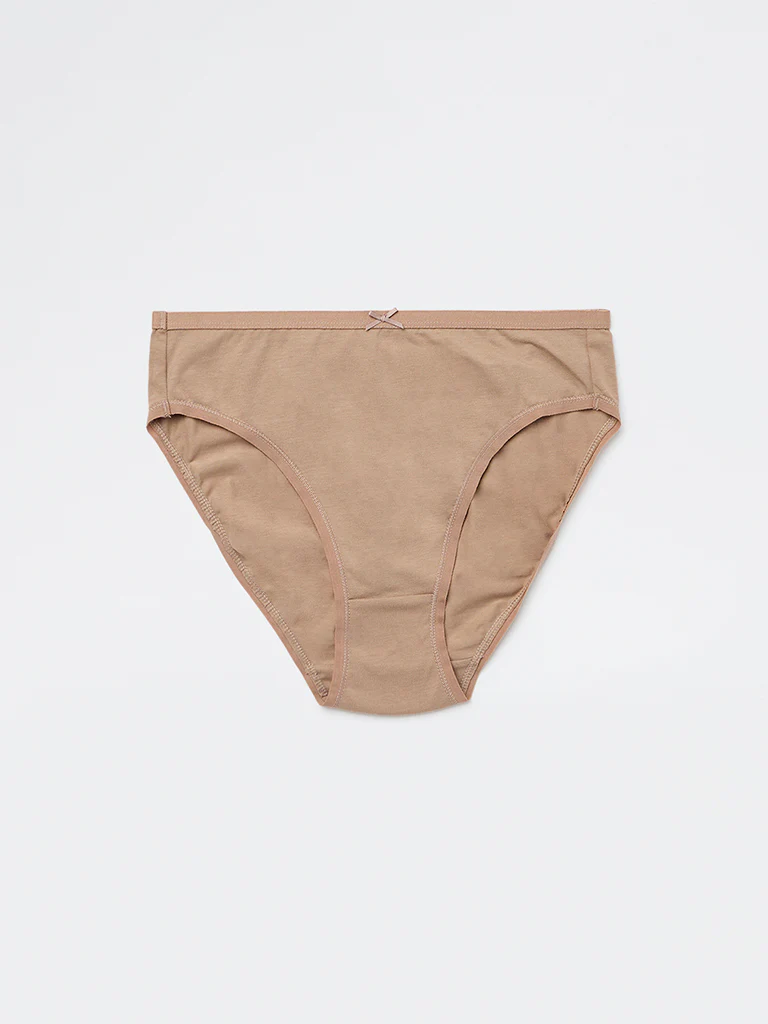 Wunderlove Beige Cotton-Blend Hi-Leg Briefs - Pack of 3 - Image 3