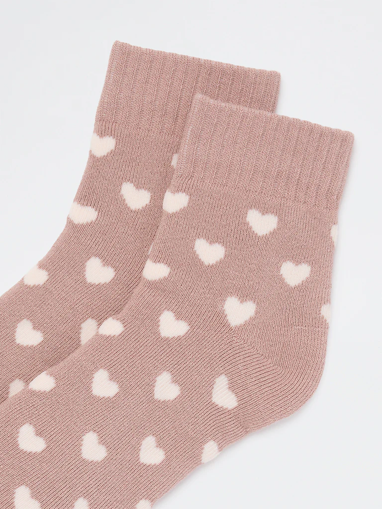 Wunderlove Beige Heart-Printed Cotton-Blend Socks - Image 3