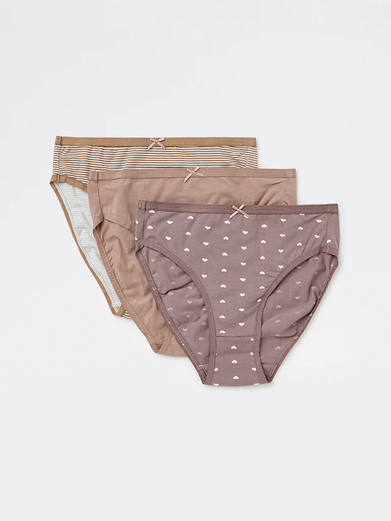 Wunderlove Beige Hi-Leg Cotton-Blend Briefs - Pack of 3 - Image 2