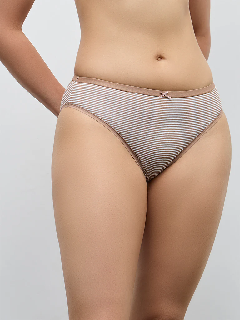 Wunderlove Beige Hi-Leg Cotton-Blend Briefs - Pack of 3 - Image 3