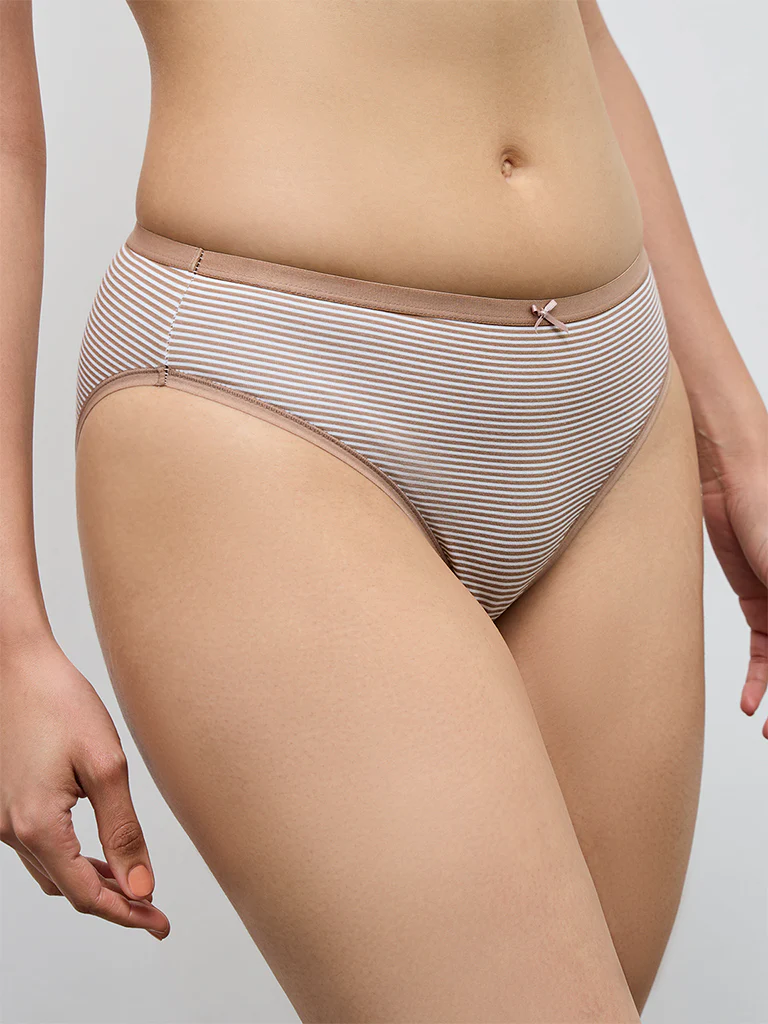 Wunderlove Beige Hi-Leg Cotton-Blend Briefs - Pack of 3 - Image 4