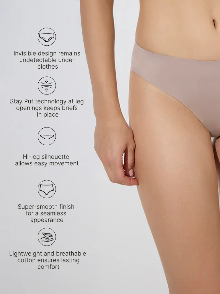Wunderlove Beige Invisible Hi-Leg Briefs - Image 4