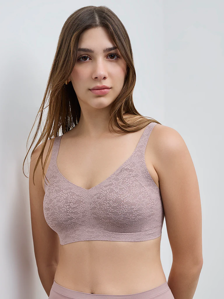 Wunderlove Beige Lace Design Padded Bra - Image 2