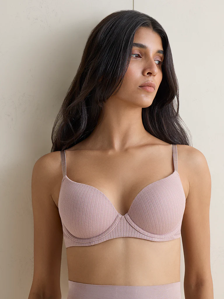 Wunderlove Beige Ribbed Underwired Bra - Image 2