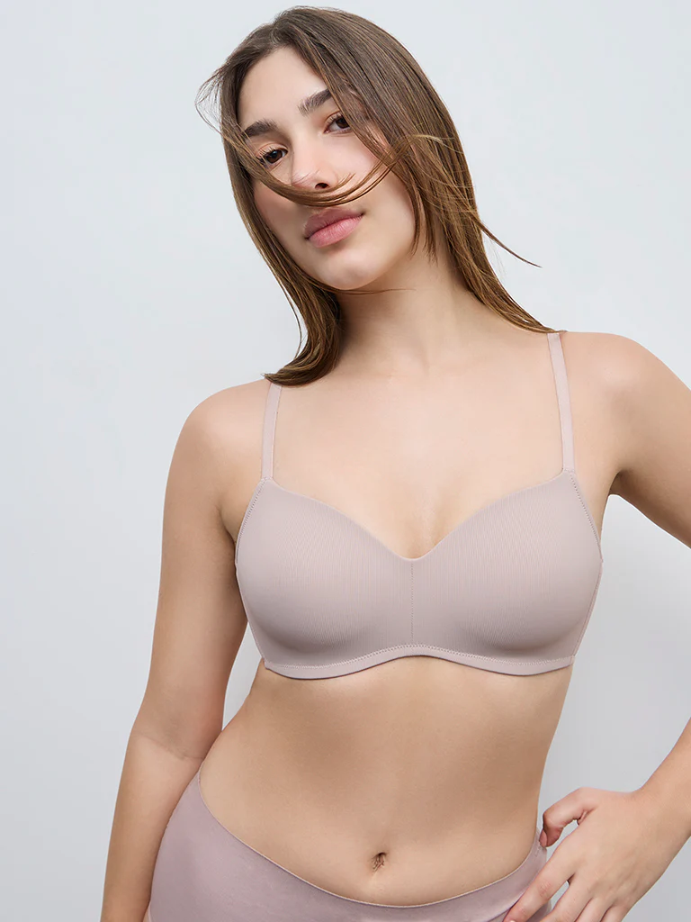 Wunderlove Beige Self-Striped Padded Bra - Image 2