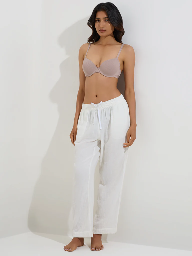 Wunderlove Beige Self-Striped Under-Wired Bra