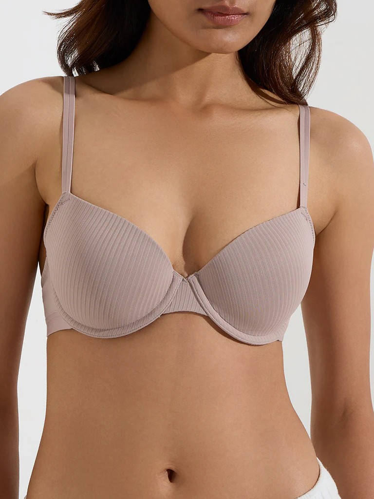 Wunderlove Beige Self-Striped Under-Wired Bra - Image 3