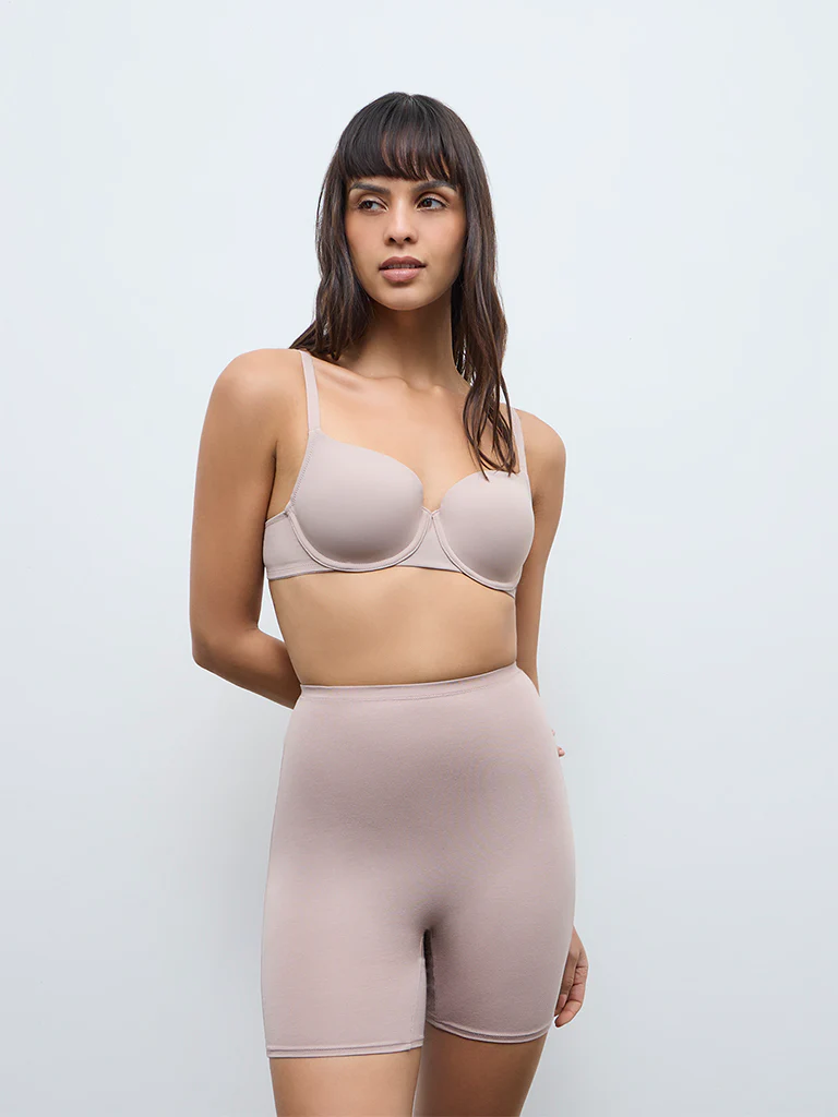 Wunderlove Beige Self-Striped Underwired Bra