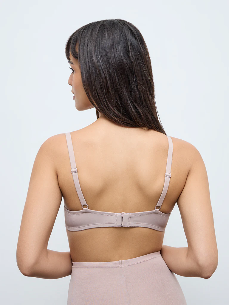 Wunderlove Beige Self-Striped Underwired Bra - Image 4