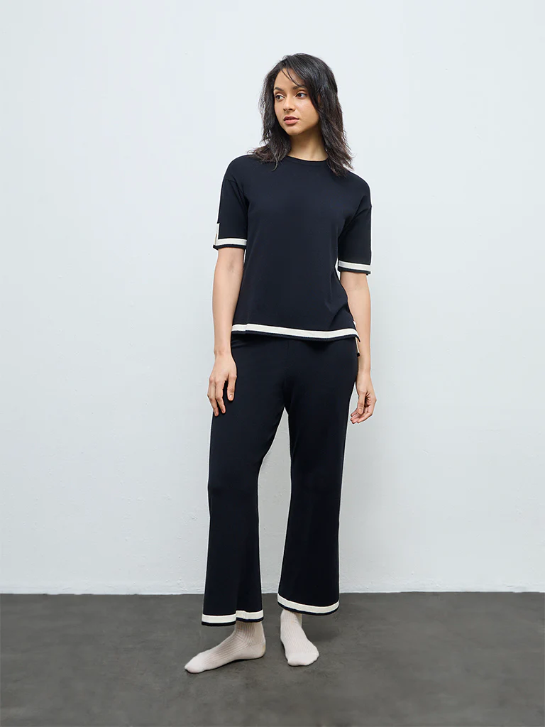 Wunderlove Black Contrast-Detail High-Rise Pants
