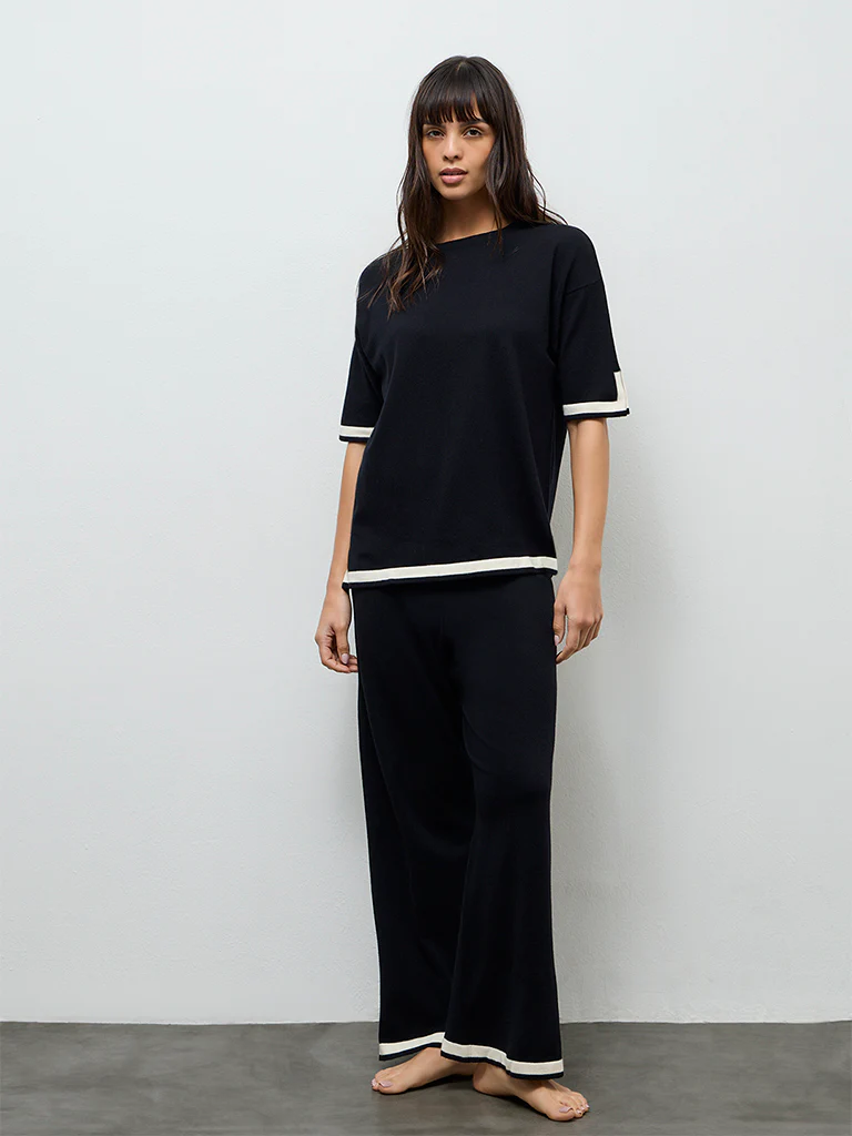 Wunderlove Black Contrast Detailed Top - Image 2