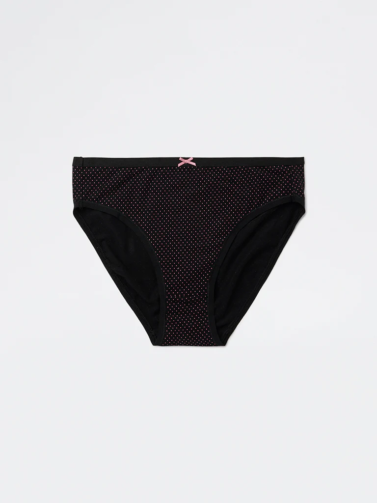Wunderlove Black Cotton-Blend Hi-Leg Briefs - Pack of 3 - Image 7