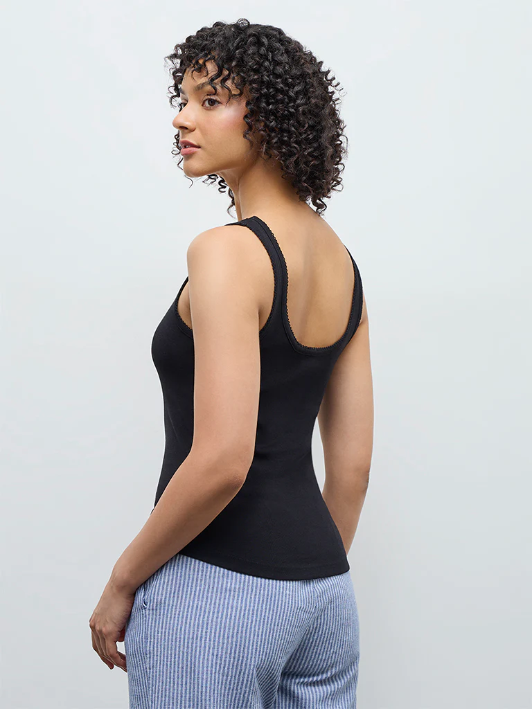 Wunderlove Black Cotton Tank Top - Image 4