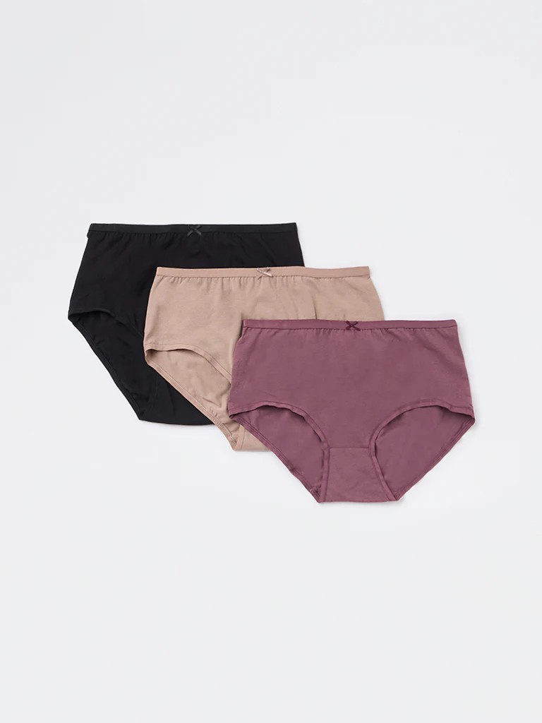 Wunderlove Black High-Rise Cotton-Blend Full Briefs - Pack of 3