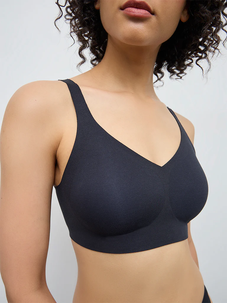 Wunderlove Black Invisible Cotton-Blend Padded Bra - Image 3