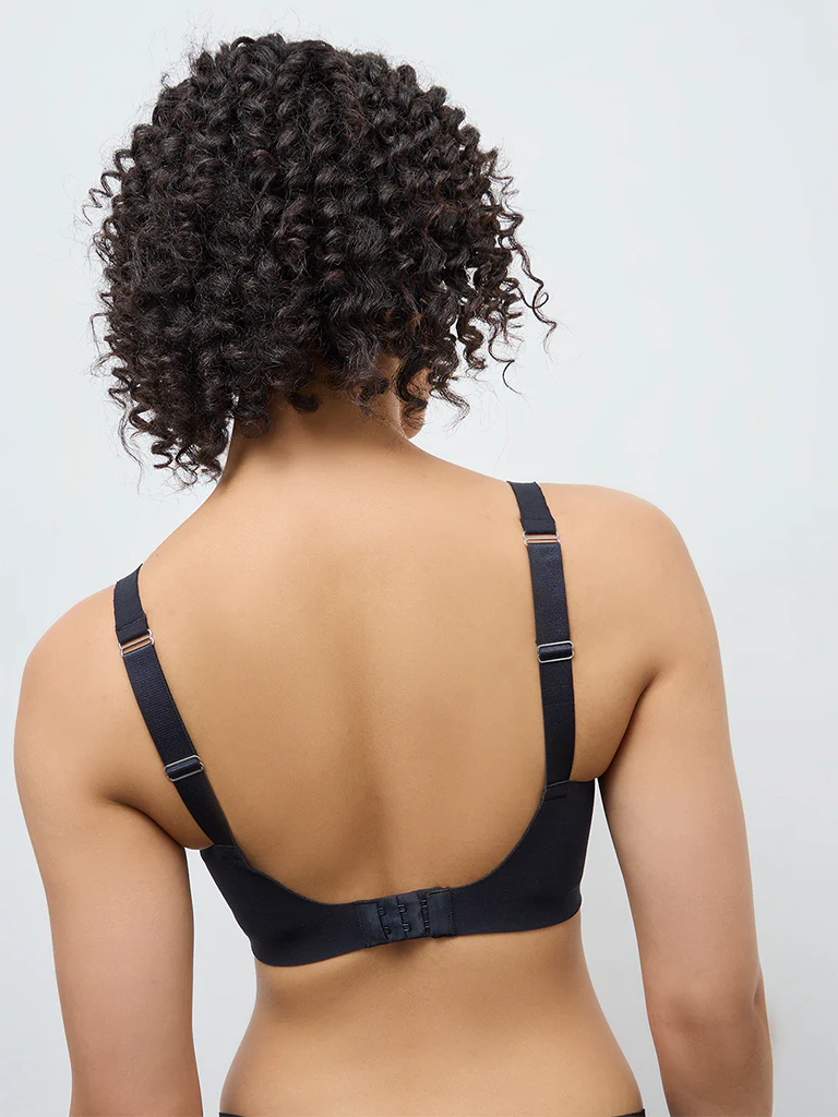 Wunderlove Black Invisible Cotton-Blend Padded Bra - Image 4