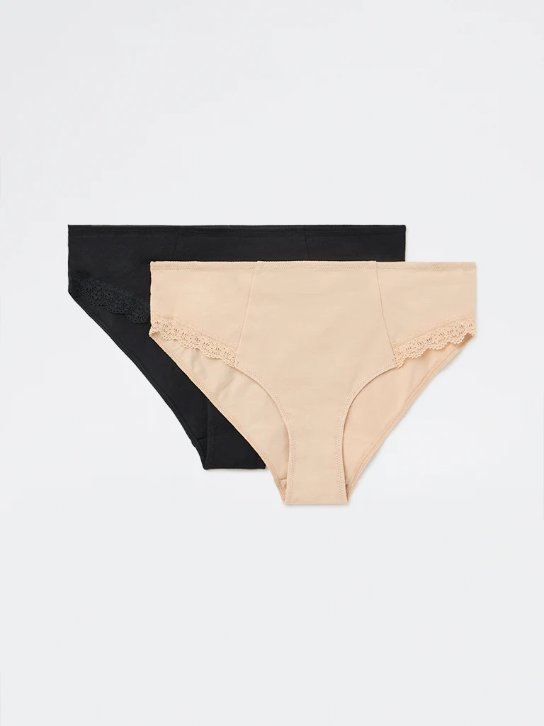 Wunderlove Black Lace-Detailed Cotton-Blend Hipster Briefs - Pack of 2 - Image 2