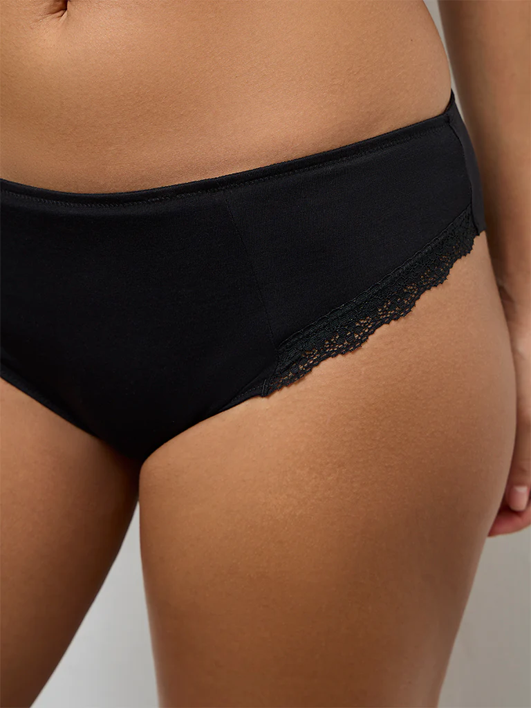Wunderlove Black Lace-Detailed Cotton-Blend Hipster Briefs - Pack of 2 - Image 4
