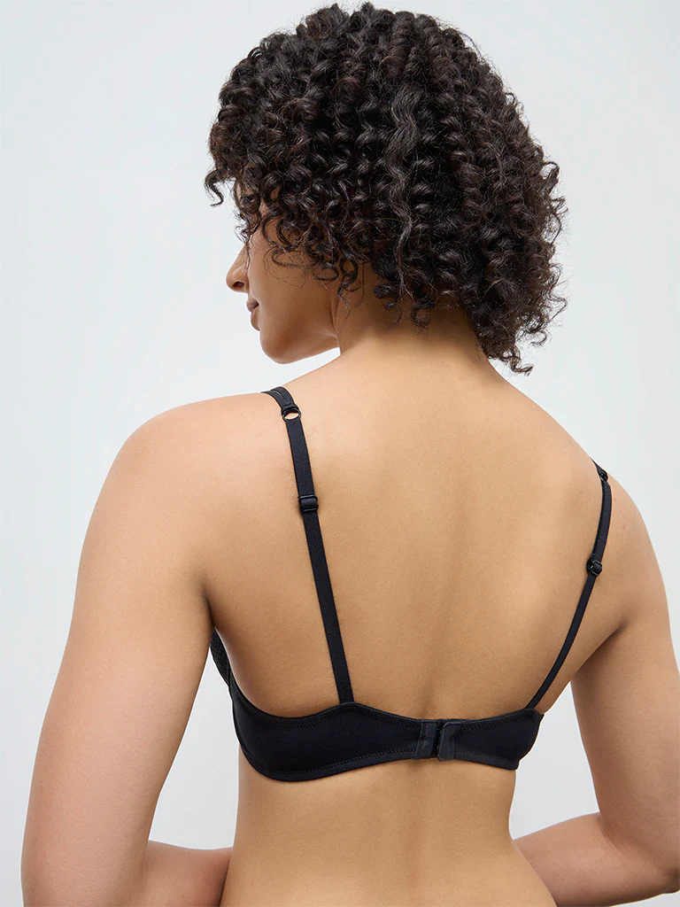 Wunderlove Black Lace-Detailed Cotton-Blend Underwired Bra - Image 4