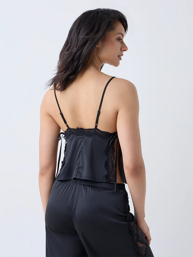 Wunderlove Black Lace Detailed Satin Camisole - Image 4