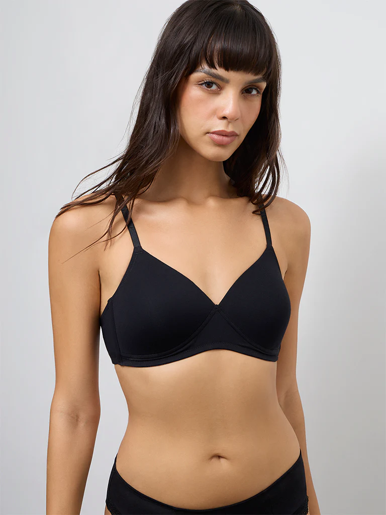 Wunderlove Black Padded Cotton-Blend Bra - Image 2