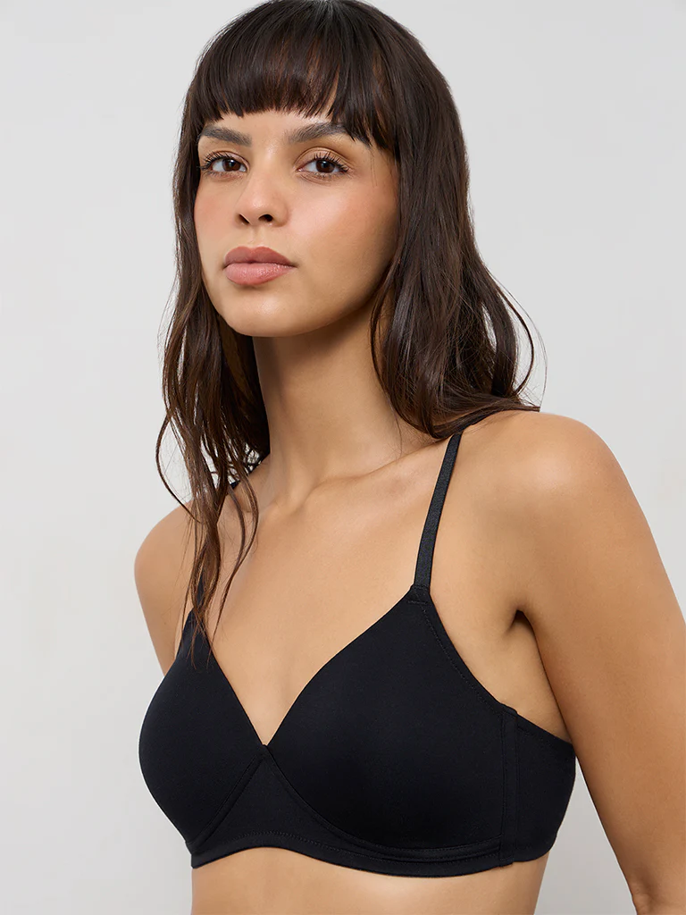 Wunderlove Black Padded Cotton-Blend Bra - Image 3