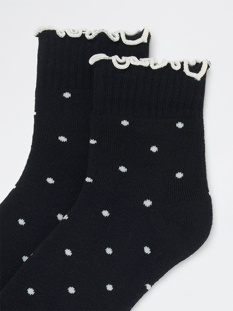 Wunderlove Black Polka-Dot Cotton-Blend Socks - Image 3