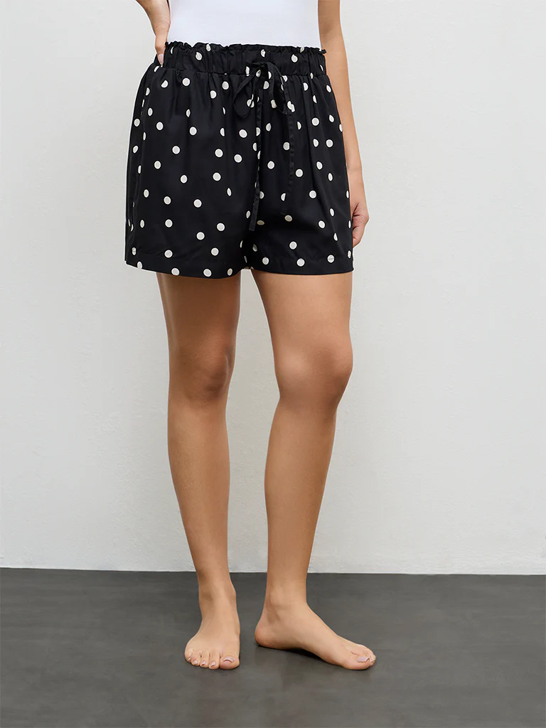 Wunderlove Black Polka-Dot High-Rise Shorts - Image 2