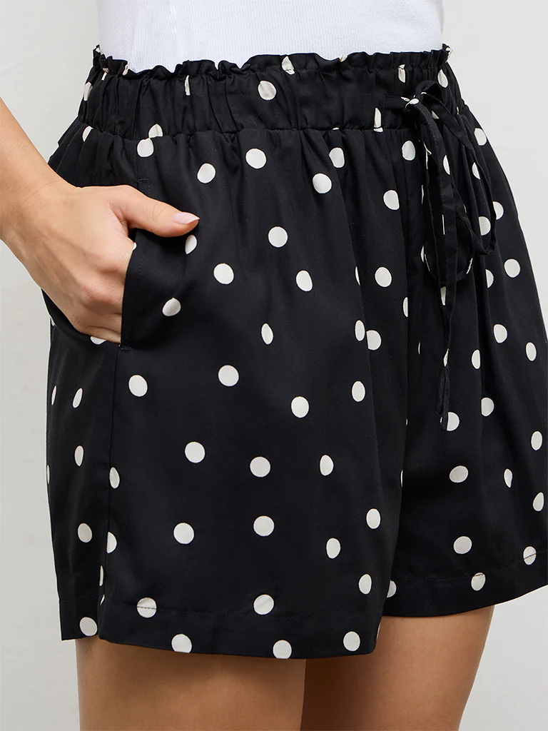 Wunderlove Black Polka-Dot High-Rise Shorts - Image 3