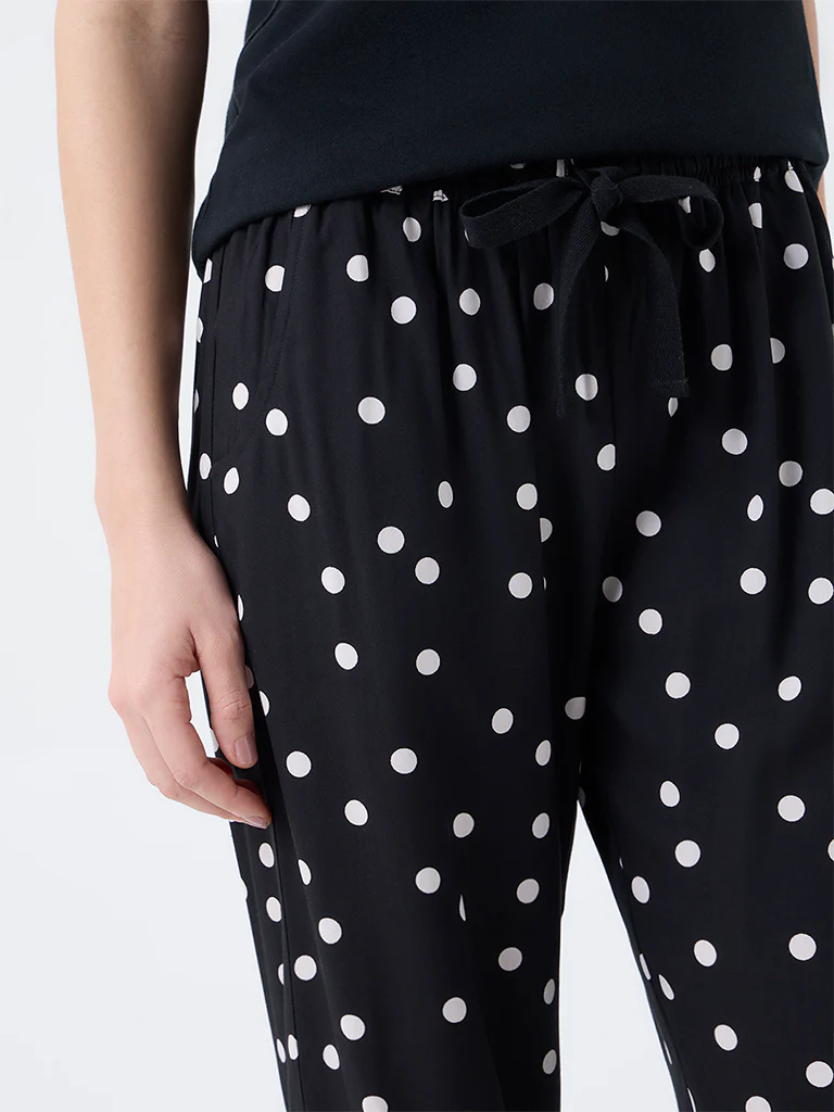 Wunderlove Black Polka Dots High-Rise Pants - Image 3