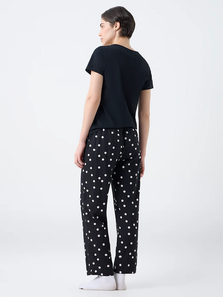 Wunderlove Black Polka Dots High-Rise Pants - Image 4