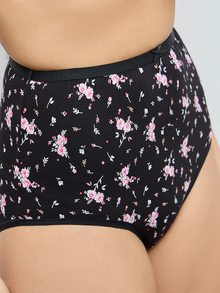 Wunderlove Black Printed Cotton-Blend Full Briefs - Pack of 3 - Image 4