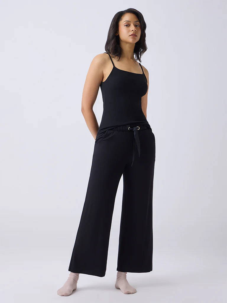 Wunderlove Black Ribbed Cotton-Blend Camisole - Image 2