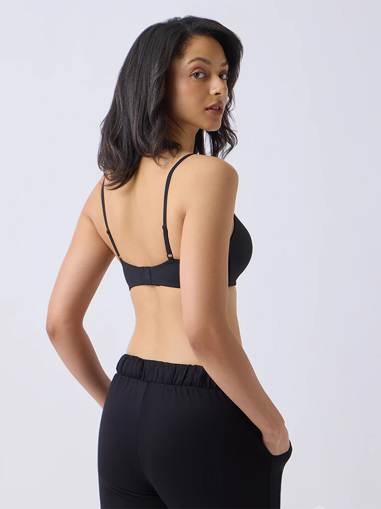 Wunderlove Black Ribbed Padded Bra - Image 4
