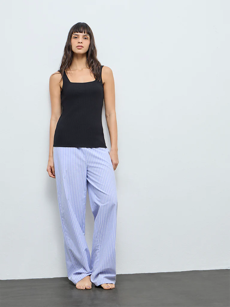 Wunderlove Black Ribbed-Textured Cotton-Blend Tank Top - Image 2