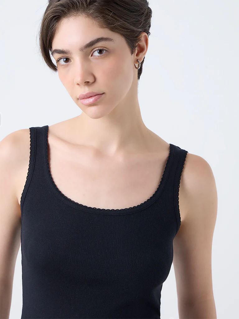 Wunderlove Black Solid Cotton Camisole - Image 3