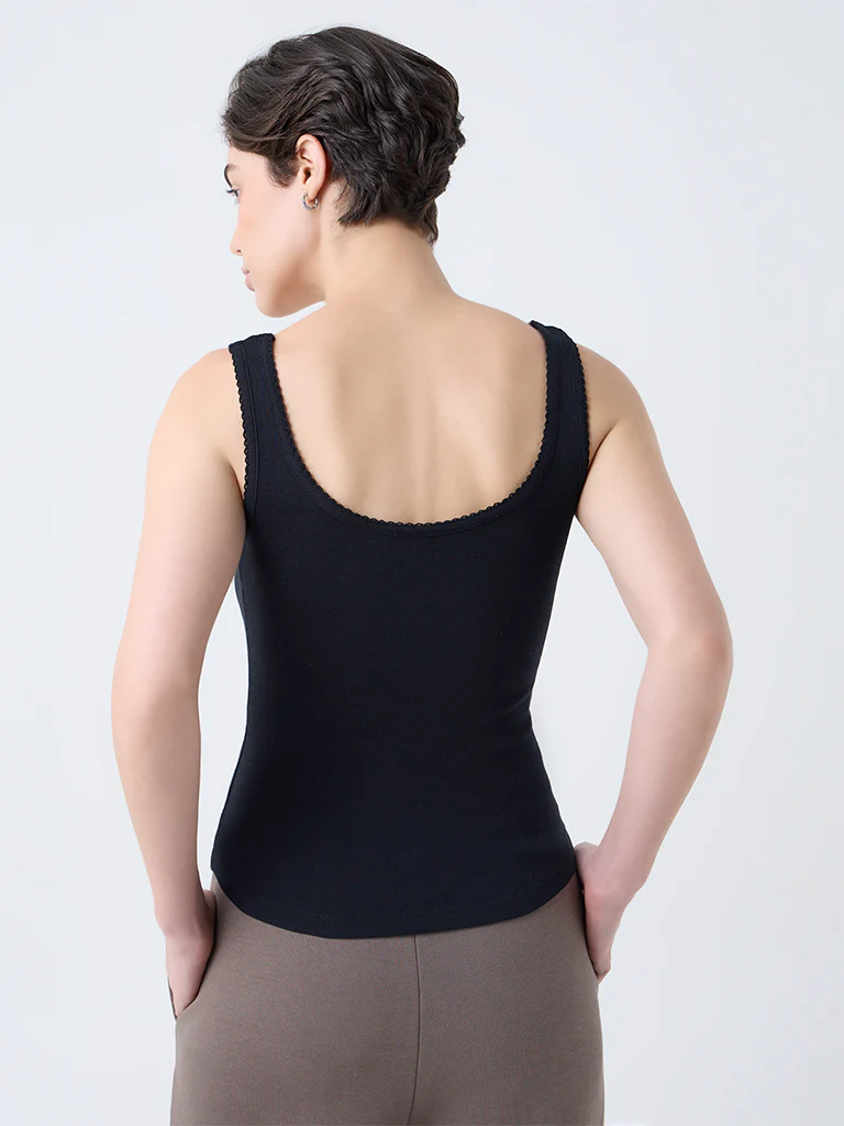 Wunderlove Black Solid Cotton Camisole - Image 4
