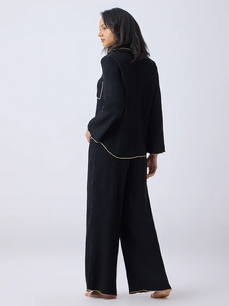 Wunderlove Black Textured Shirt and Pyjamas Set - Image 4